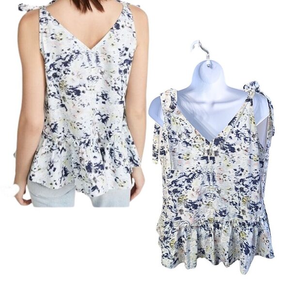 JASON WU 100% Cotton Blurred Magnolia Sleeveless Peplum Tie Blouse Size 0 - Picture 8 of 8